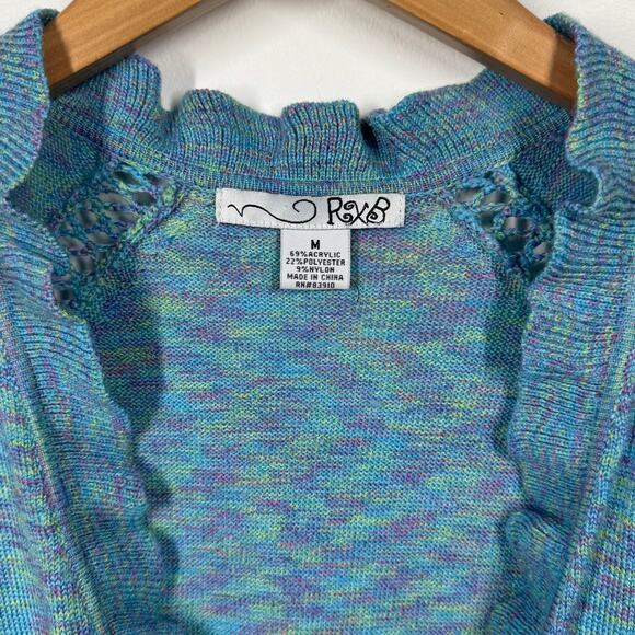 RXB Cardigan Women Size M Tie Front Ruffle Crochet Lace Trim Overlay Sweater Y2K - Picture 4 of 6